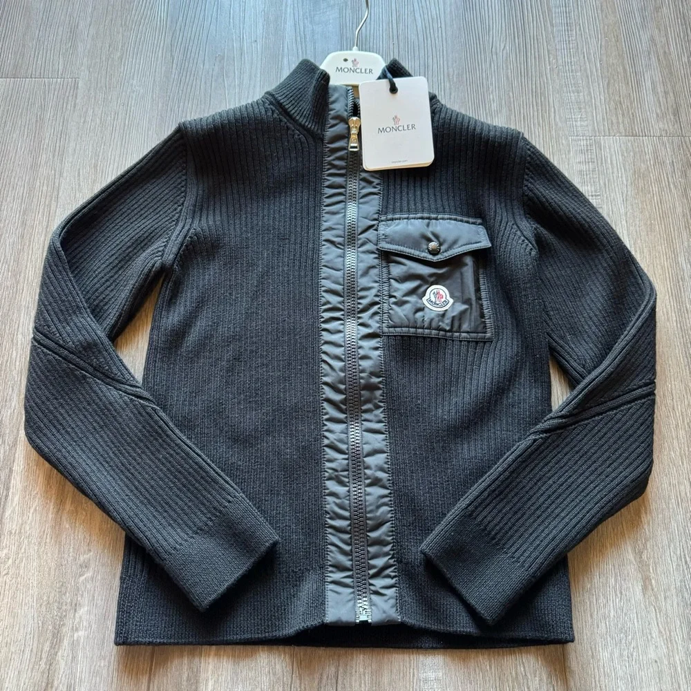 Moncler Cardigan Tricot Black Zip Up Sweater